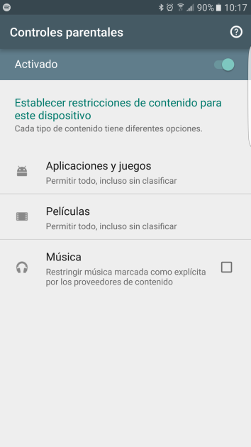 Control parental en Google Play Store