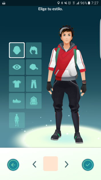 Interfaz de cambio de avatar en Pokémon GO