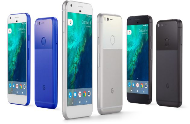Google Pixel en los tres colores: azul, plata y negro