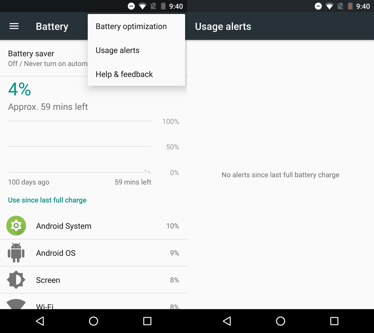 nuevo sistema de alerta de uso de batería en android 7.1.2